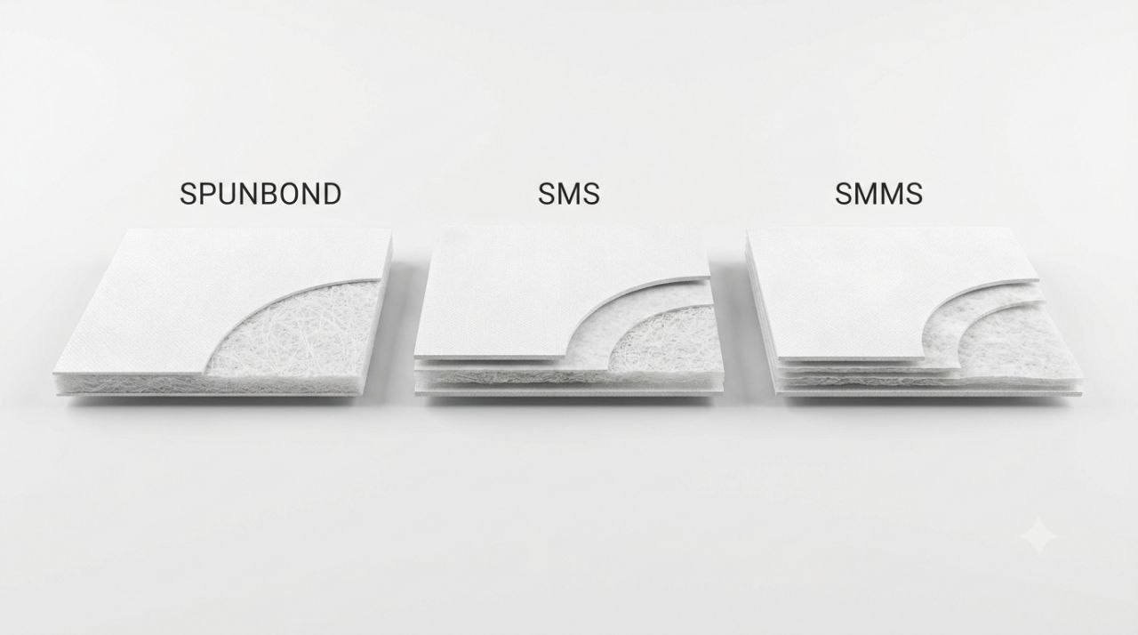 Comparison of Spunbond, SMS, and SMMS nonwoven fabrics for medical applications
