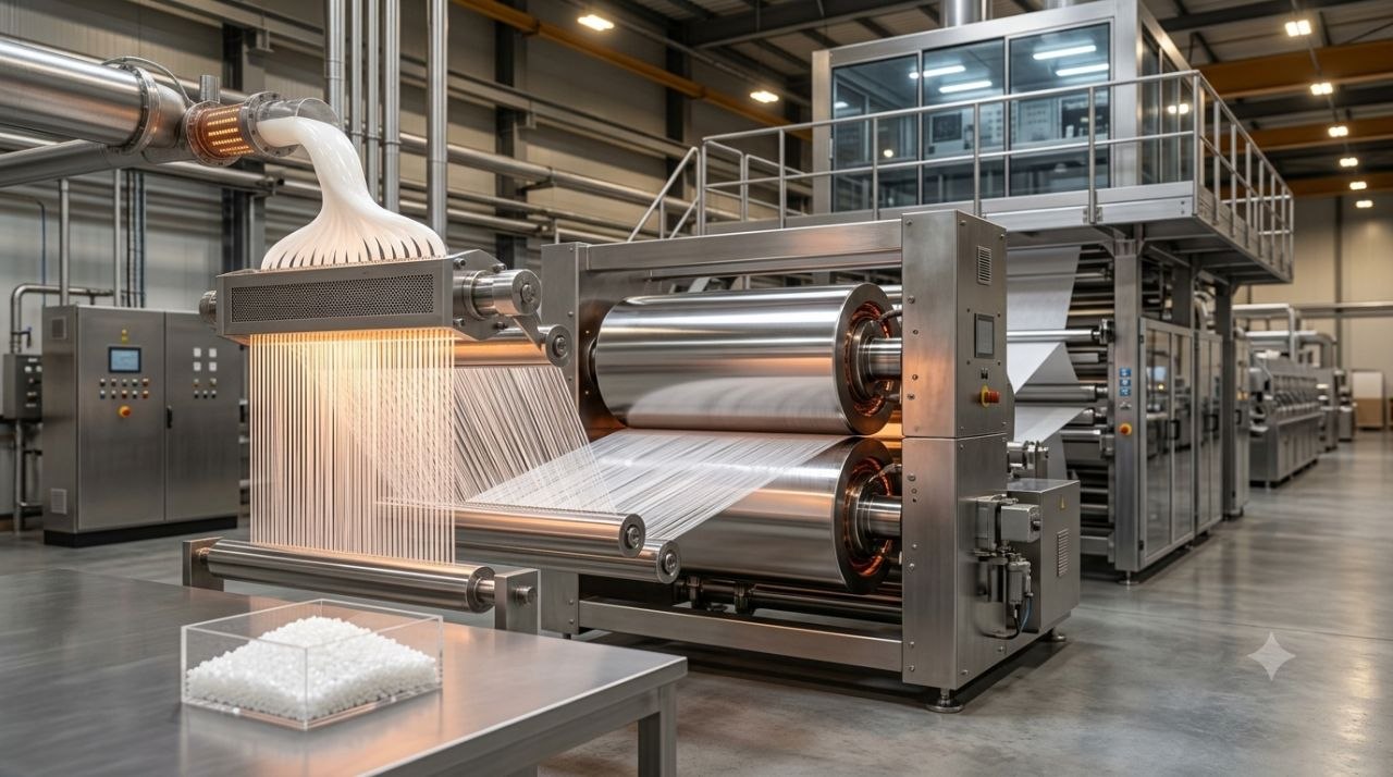Modern spunbond production line manufacturing polypropylene spunbond nonwoven fabric