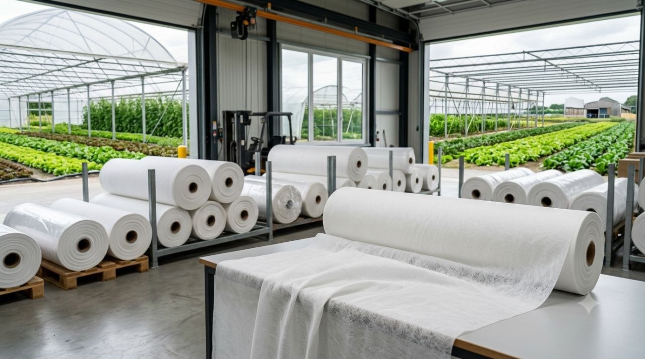 Weblog Premium white agricultural spunbond fabric roll manufactured from polypropylene for professional crop protection applications.