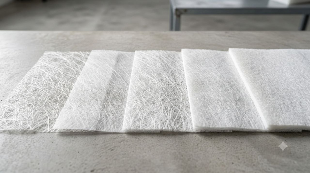 Agricultural spunbond fabric samples in different GSM weights for crop protection and greenhouse applications.