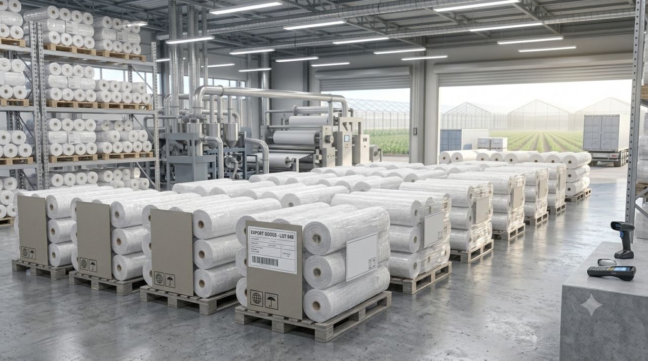 Agricultural spunbond fabric samples with technical documents for product selection and customer guidance.