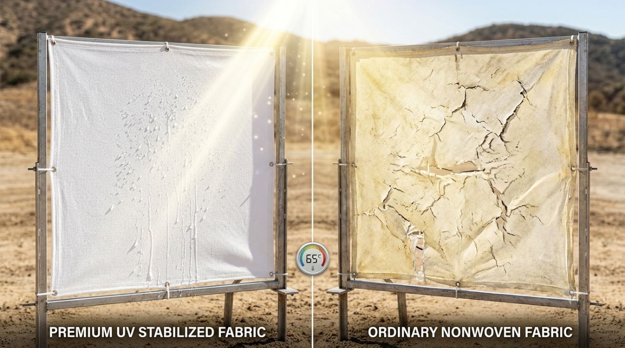 Factors influencing the outdoor lifespan of UV stabilized polypropylene spunbond fabric.